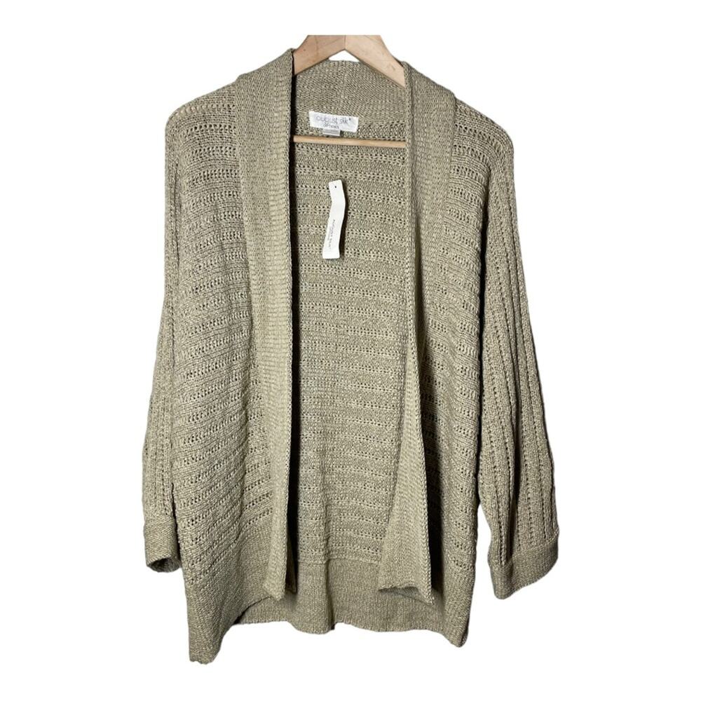August Silk Loose Knit Open 3/4 Sleeve Cardigan NWT Oatmeal Tan Neutral Capsule